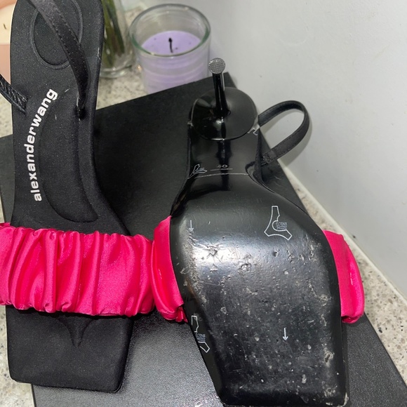 ALEXANDER WANG - Pink and Black Crystal Scrunchie Julie Heeled Sandals - Picture 4 of 5